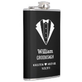 Black White Tuxedo Suit Groom Groomsman Weddenscha Heupfles (Rechts)