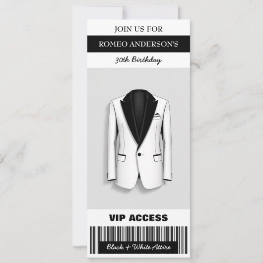 Black White Tuxedo Verjaardag Ticket Uitnodiging (Voorkant)