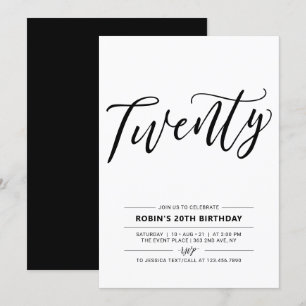 Black & White Twenty Minimaal 20e Verjaardagsfeest Kaart