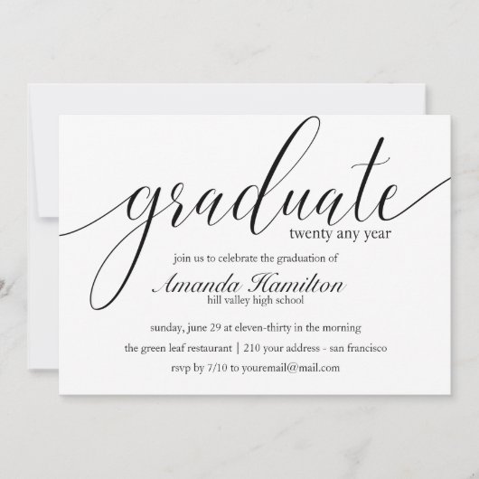 Black White typography Afstuderen Invitation Kaart (Voorkant)