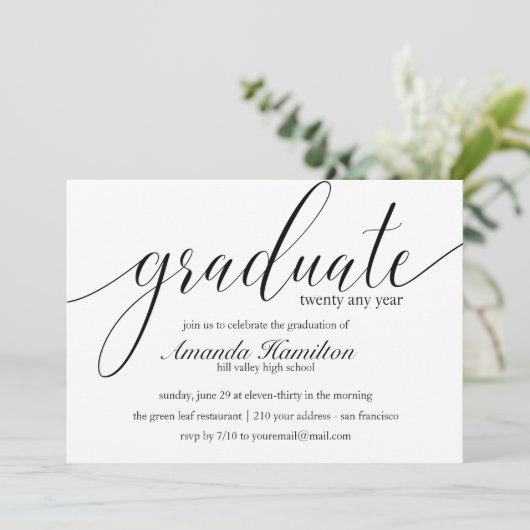 Black White typography Afstuderen Invitation Kaart (Staand voorkant)