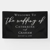Black White Typography Elegant minimalist Wedding Spandoek (Horizontaal)