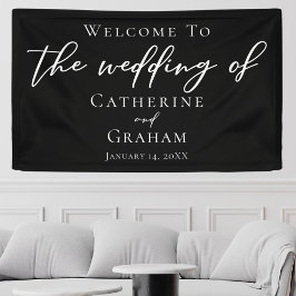 Black White Typography Elegant minimalist Wedding Spandoek