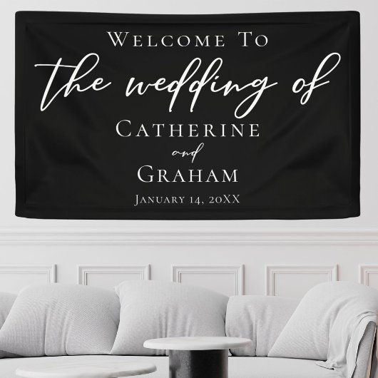 Black White Typography Elegant minimalist Wedding Spandoek
