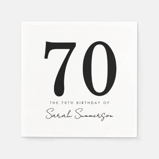 Black White Typography Seventy Name 70th Birthday Servet (Voorkant)