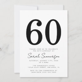 Black White Typography Sixty 60th Birthday Party Kaart