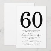 Black White Typography Sixty 60th Birthday Party Kaart (Voorkant / Achterkant)