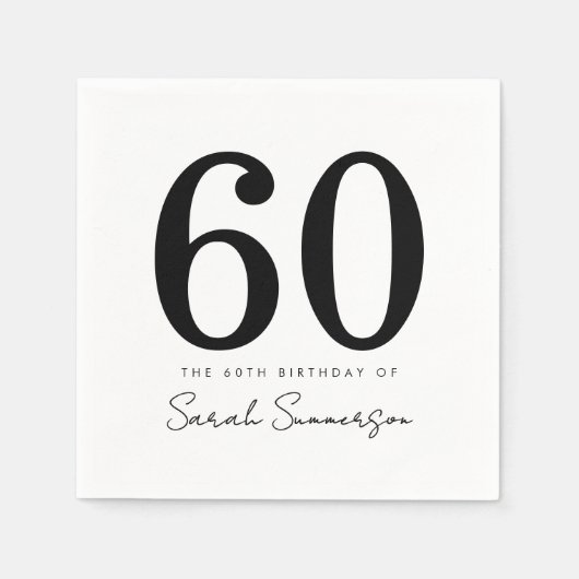 Black White Typography Sixty Name 60th Birthday Servet (Voorkant)