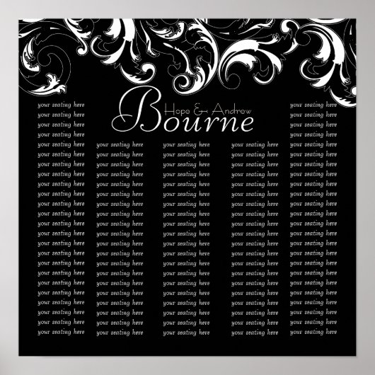 Black White Typography Wedding Seating Chart Poster (Voorkant)