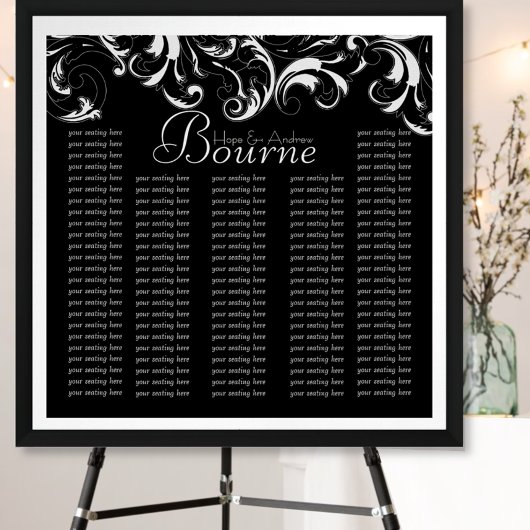 Black White Typography Wedding Seating Chart Poster