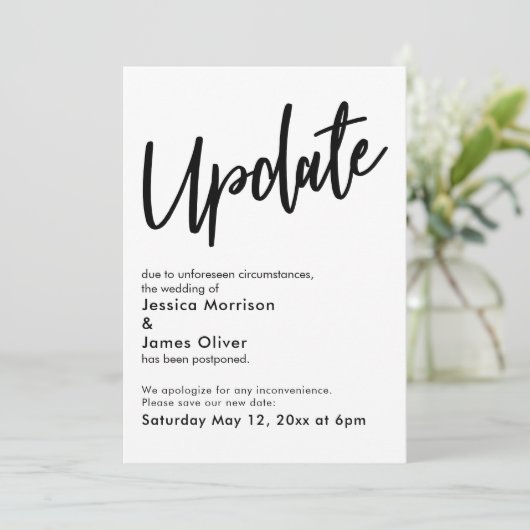 Black White uitgesteld bruiloft update aankondigin Kaart (Staand voorkant)