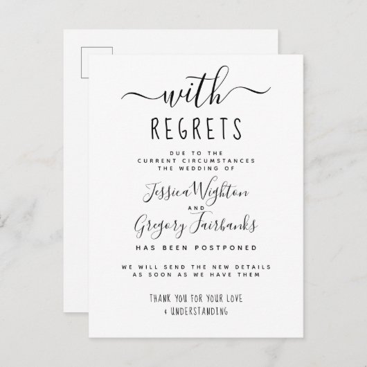 Black & White uitgesteld huwelijk Uitnodiging Briefkaart (Voorkant / Achterkant)