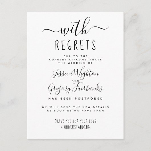 Black & White uitgesteld huwelijk Uitnodiging Briefkaart (Voorkant)