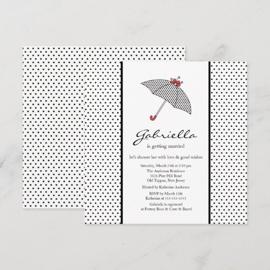 Black & White Umbrella Bridal Shower-uitnodiging Kaart (Voorkant / Achterkant)
