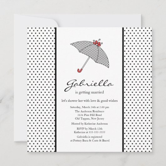 Black & White Umbrella Bridal Shower-uitnodiging Kaart (Voorkant)