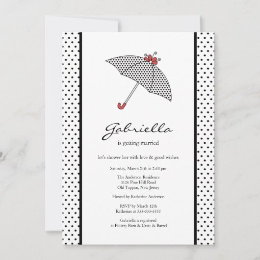 Black & White Umbrella Bridal Shower-uitnodiging Kaart (Voorkant)