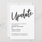 Black White Update Geannuleerde bruiloft aankondig Kaart (Voorkant)