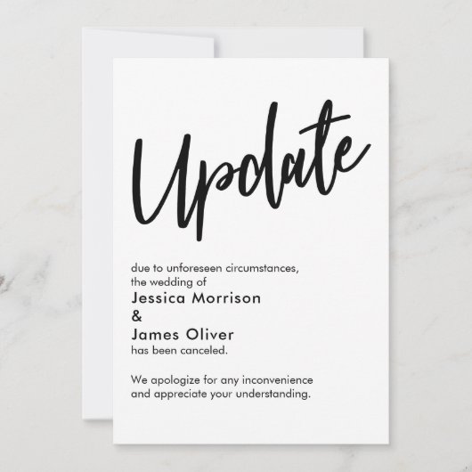 Black White Update Geannuleerde bruiloft aankondig Kaart (Voorkant)