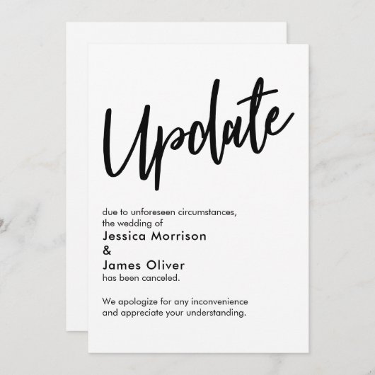 Black White Update Geannuleerde bruiloft aankondig Kaart (Voorkant / Achterkant)
