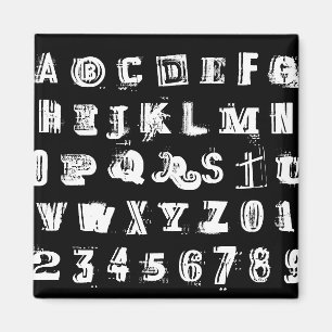 Black & White Urban Graffiti Font ABC & 123 Magneet