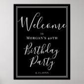 Black White verjaardagsfeestje welkom Poster (Voorkant)
