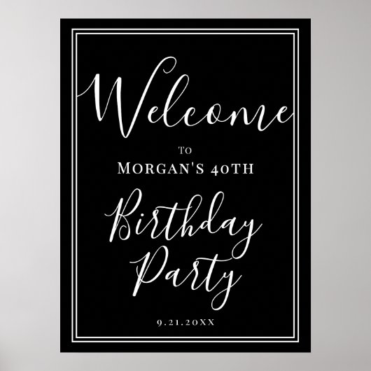Black White verjaardagsfeestje welkom Poster (Voorkant)
