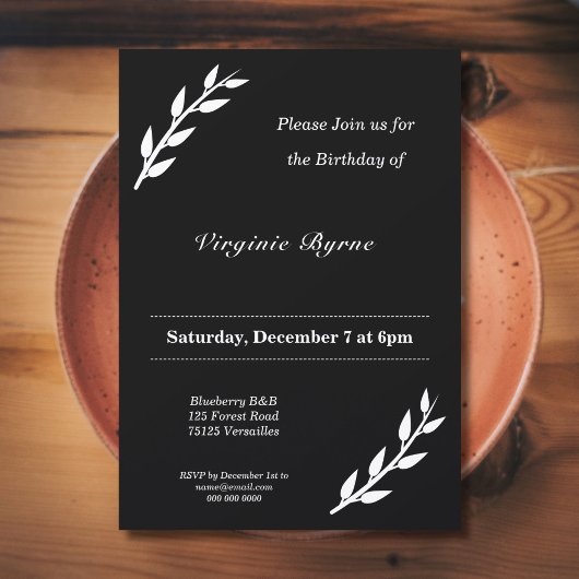 Black & White Verjaardagsuitnodiging met ornamente Kaart