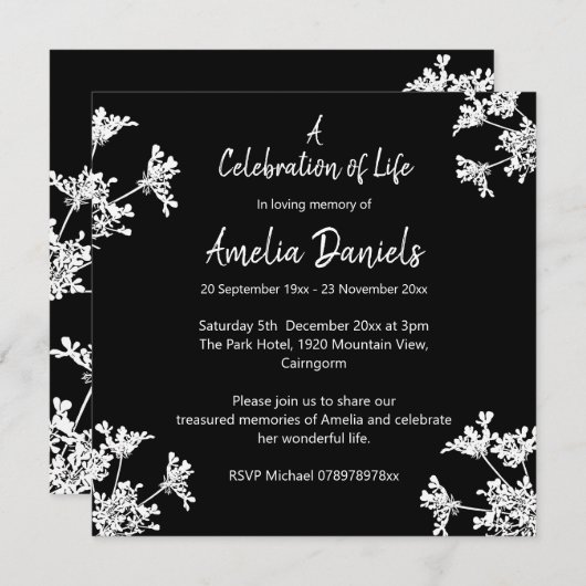 Black & White viering van het leven aankondiging (Voorkant / Achterkant)