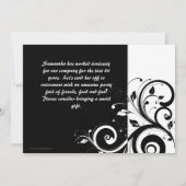 Black + White Vine Swirl Pensioenfeest Uitnodiging (Achterkant)