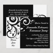 Black + White Vine Swirl Pensioenfeest Uitnodiging (Voorkant / Achterkant)