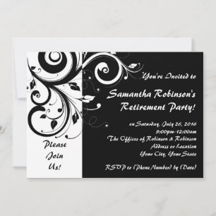 Black + White Vine Swirl Pensioenfeest Uitnodiging