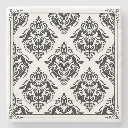 Black & White Vintage Damasks Vintage Frame Stenen Onderzetter (Voorkant)