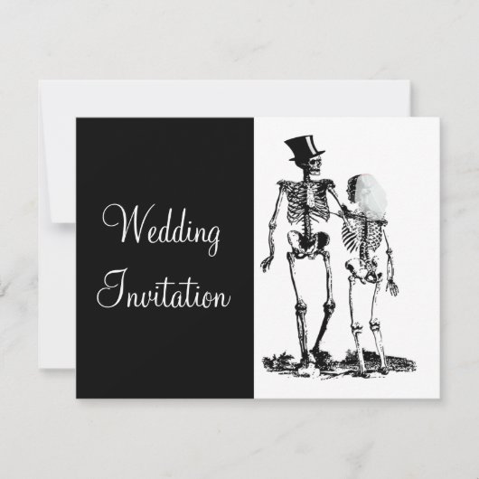 Black White Vintage Skeleton Gothic Wedding Invite Kaart (Voorkant)