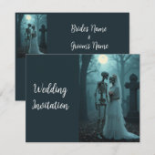 Black White Vintage Skeleton Gothic Wedding Invite Kaart (Voorkant / Achterkant)