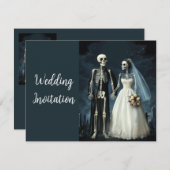 Black White Vintage Skeleton Gothic Wedding Invite Kaart (Voorkant / Achterkant)
