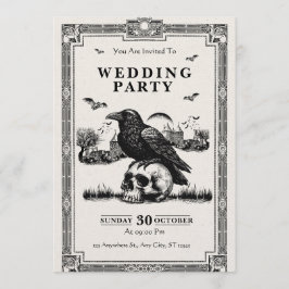 Black & White Vintage Wedding Party Invitation Kaart