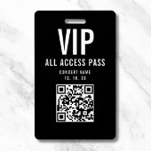 Black White VIP All Access Pass QR Code Concert Badge