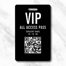 Black White VIP All Access Pass QR Code Concert Badge