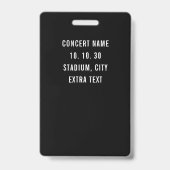 Black White VIP All Access Pass QR Code Concert Badge (Back)
