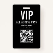 Black White VIP All Access Pass QR Code Concert Badge (Voorkant)