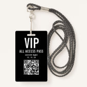 Black White VIP All Access Pass QR Code Concert Badge (Voorkant met draagriem)