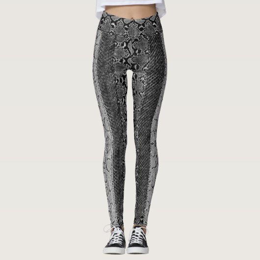 Black White Viper Python Cobra Snakeskin-Leggings Leggings (Voorkant)