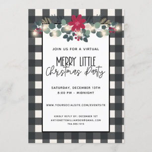 Black White Virtual Merry Little Kerstparty Kaart