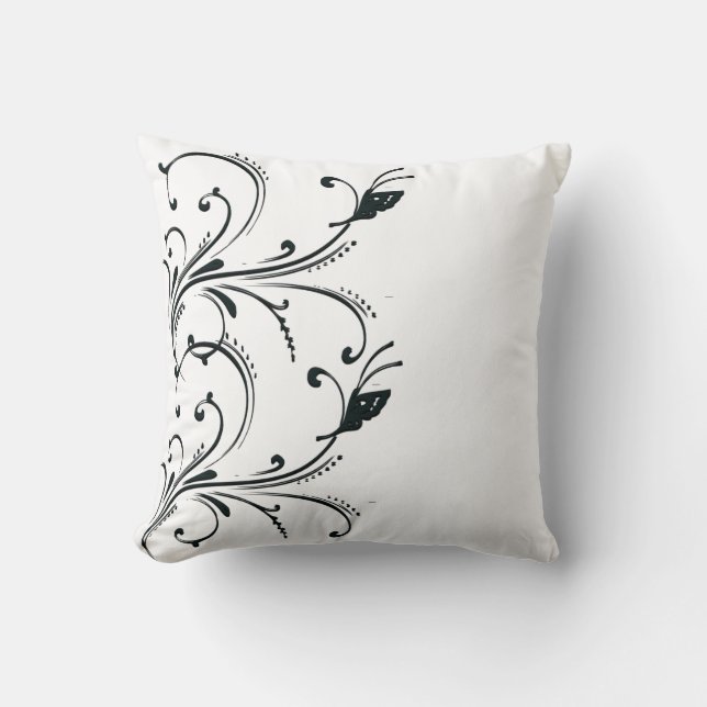 Black White vlinder Scroll American MoJo Kussens (Voorkant)