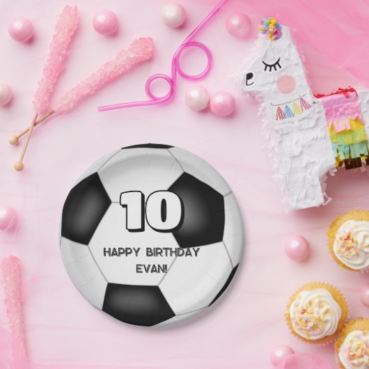 Black White voetbal Kinderverjaardagsfeestje Papieren Bordje (Feest)