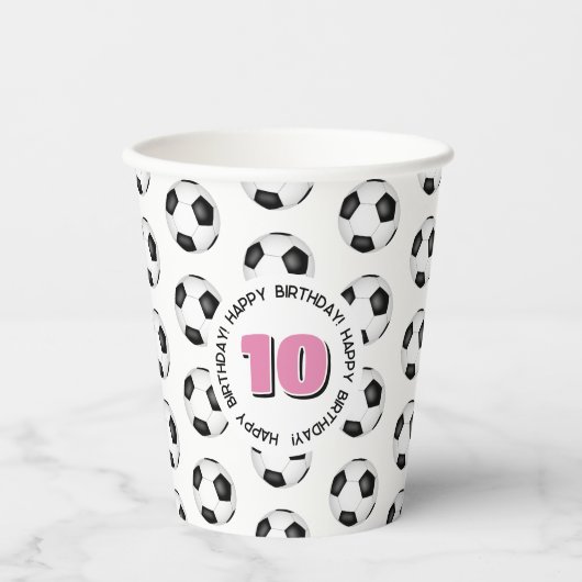 Black White voetballen verjaardagsfeestje Papieren Bekers (Voorkant)