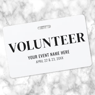 Black White Volunteer Event Badge