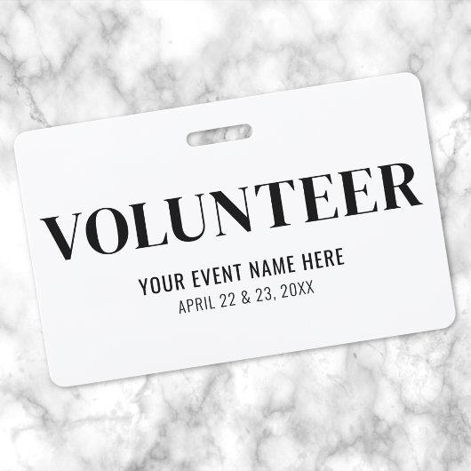 Black White Volunteer Event Badge