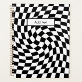 Black & White Warped Checkered Pattern Custom Planner (Voorkant)