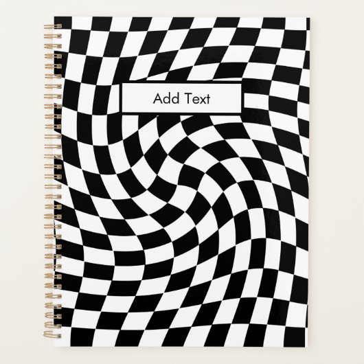 Black & White Warped Checkered Pattern Custom Planner (Voorkant)